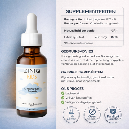 ZINIQ™ KIDS L-Methylfolaat | Meer rust. Meer focus en een kind dat zich weer goed voelt in zijn eigen hoofd.