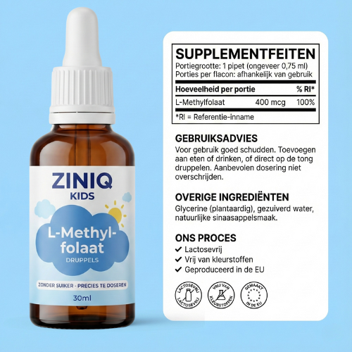 ZINIQ Kids L-Methylfolaat | Rust in het hoofd na schooltijd — zonder medicatie. en een kind dat zich weer goed voelt in zijn eigen hoofd.