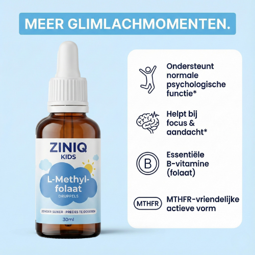 ZINIQ Kids L-Methylfolaat | Rust in het hoofd na schooltijd — zonder medicatie. en een kind dat zich weer goed voelt in zijn eigen hoofd.