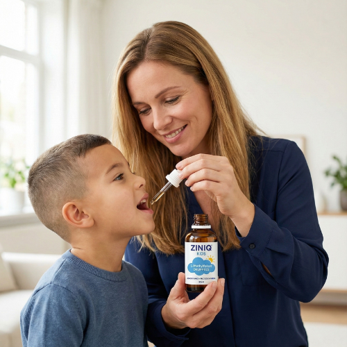 ZINIQ Kids L-Methylfolaat | Rust in het hoofd na schooltijd — zonder medicatie. en een kind dat zich weer goed voelt in zijn eigen hoofd.