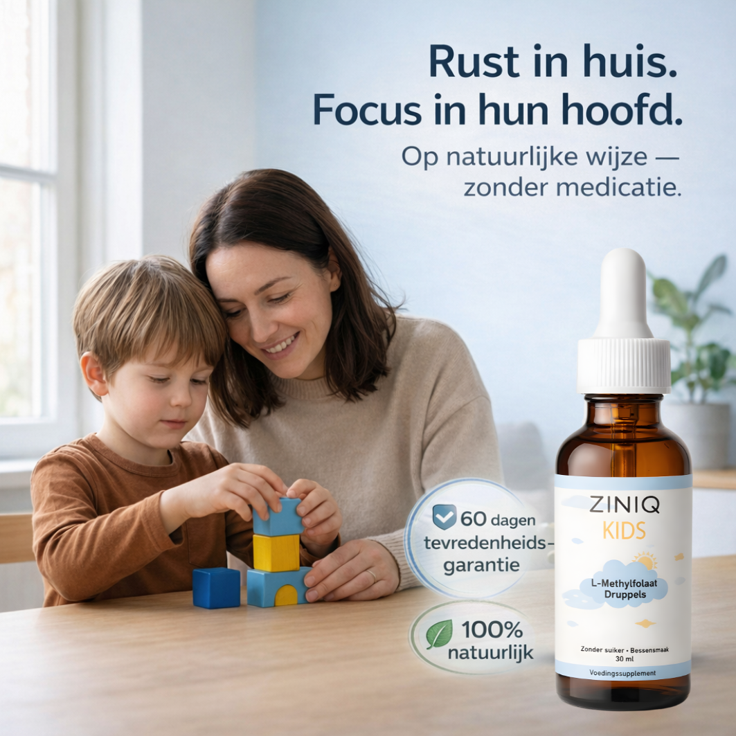 ZINIQ™ KIDS L-Methylfolaat | Meer rust. Meer focus en een kind dat zich weer goed voelt in zijn eigen hoofd.